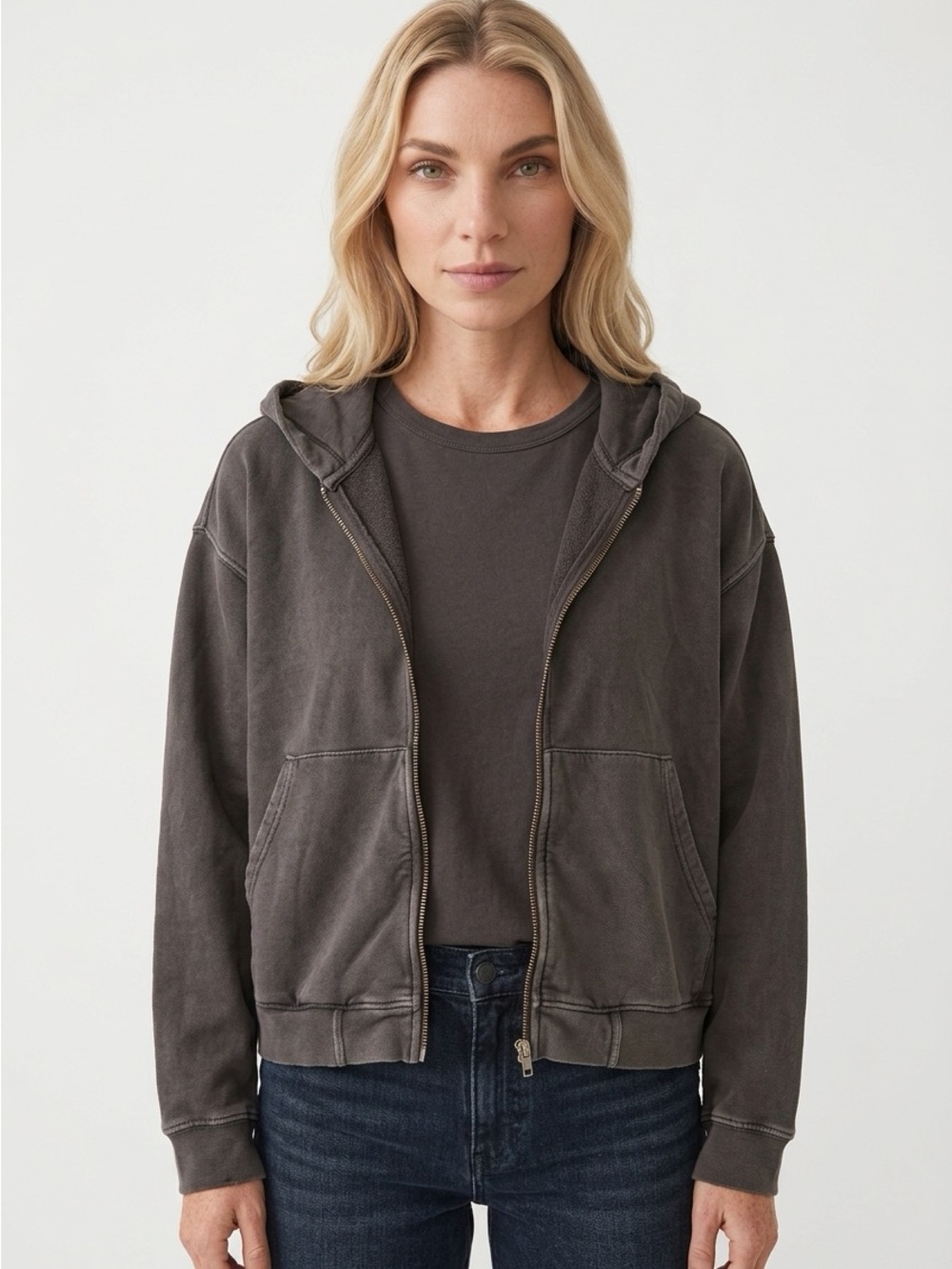 All Saints women's Grey Zip Up Hoodie Sweatshirt